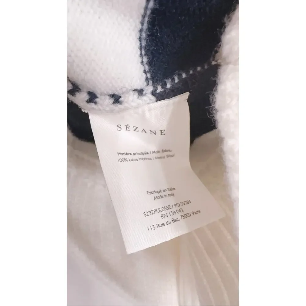 Sezane Bastien wool Sweater Ecru Marine Striped Knit Pullover M - Picture 10 of 10